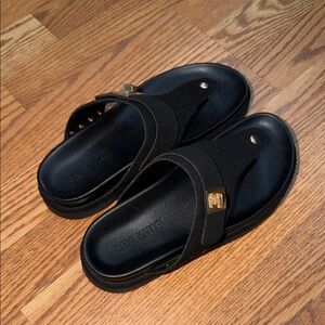 Steve Madden Black Sandals with Gold Buckles